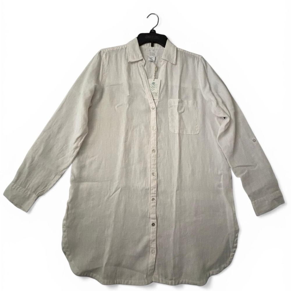 NWT Sigrid Olsen 100% Linen Button Front Shirt Natural Beige Size M